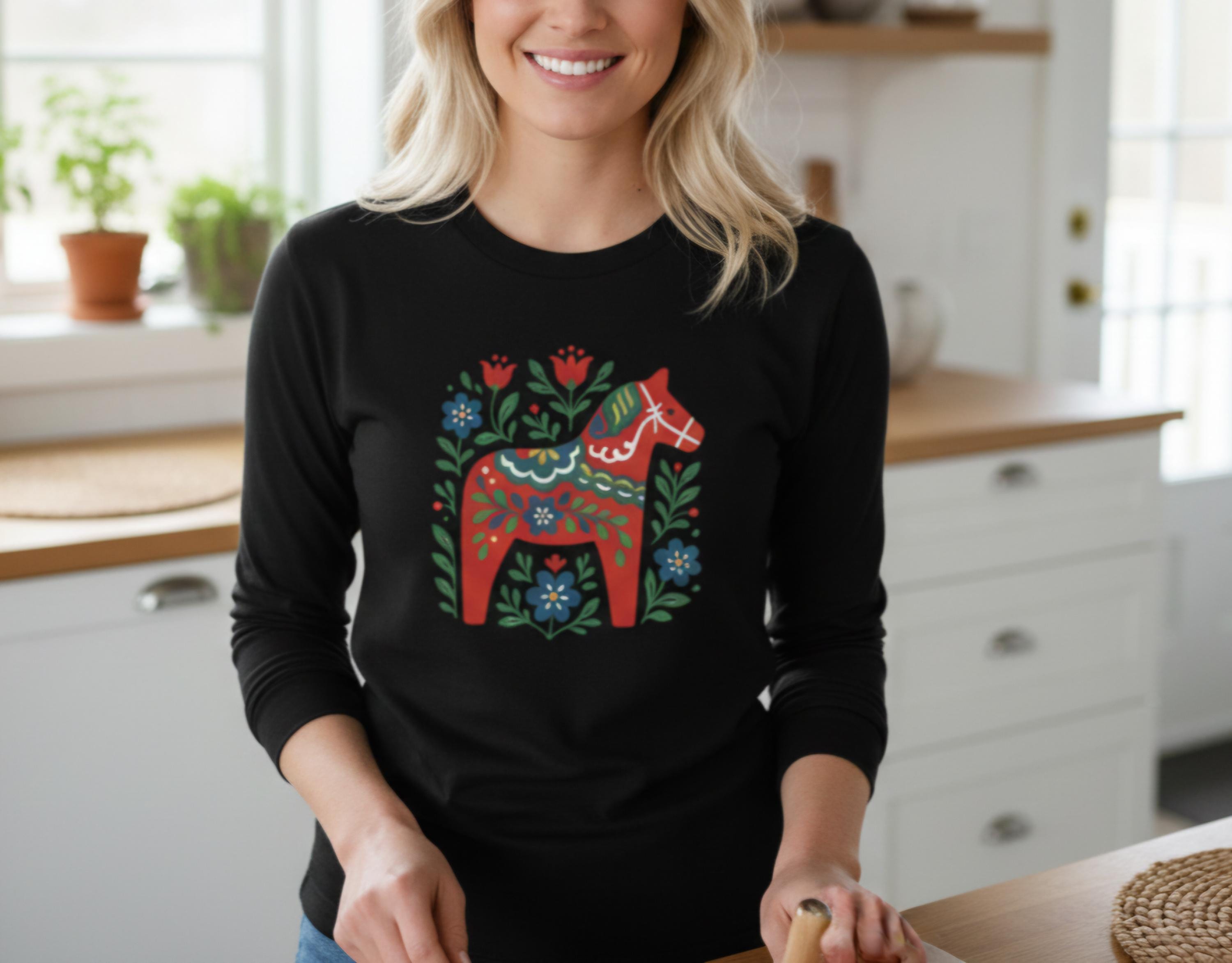 Scandinavian Dala Horse Shirt | Nordic Folk Art T Shirt | Minimal Swedish Design | Cozy Hygge Style Tee