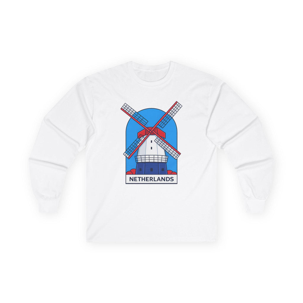 Dutch Windmill Illustration Long Sleeve Tee | Netherlands Graphic Tee
