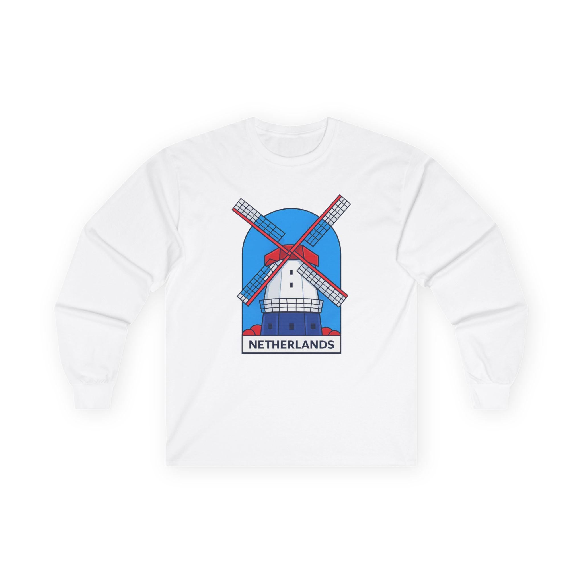Dutch Windmill Illustration Long Sleeve Tee | Netherlands Graphic Tee