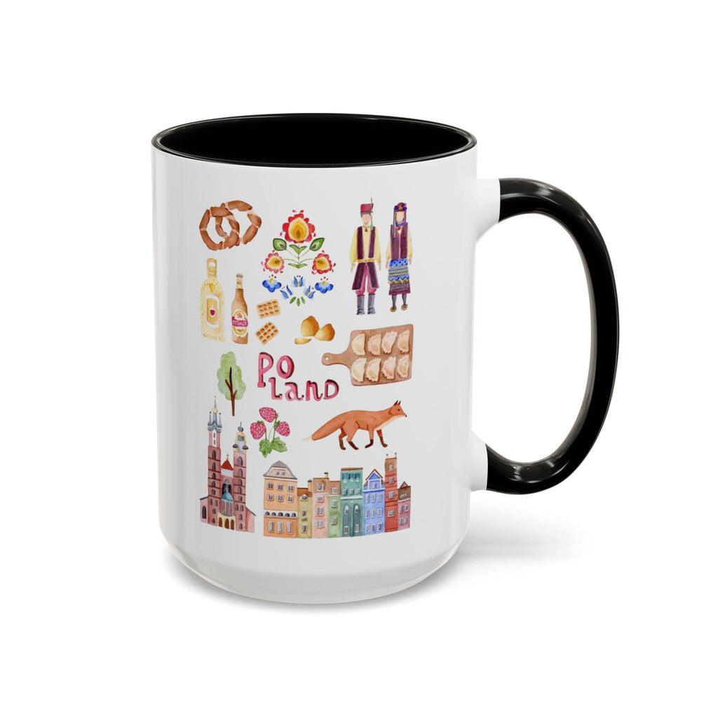 Poland Watercolor Icons Mug | Polish Culture Cities Landmarks Souvenir Gift | Krakow Warsaw Coffee Cup | European Travel Mug Present