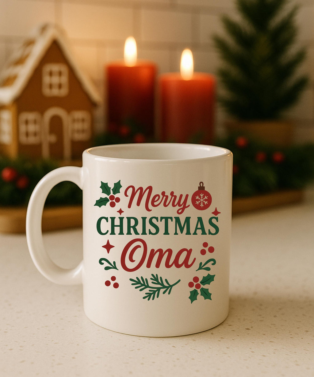 Merry Christmas Oma Coffee Mug, Dutch German Grandmother Gift