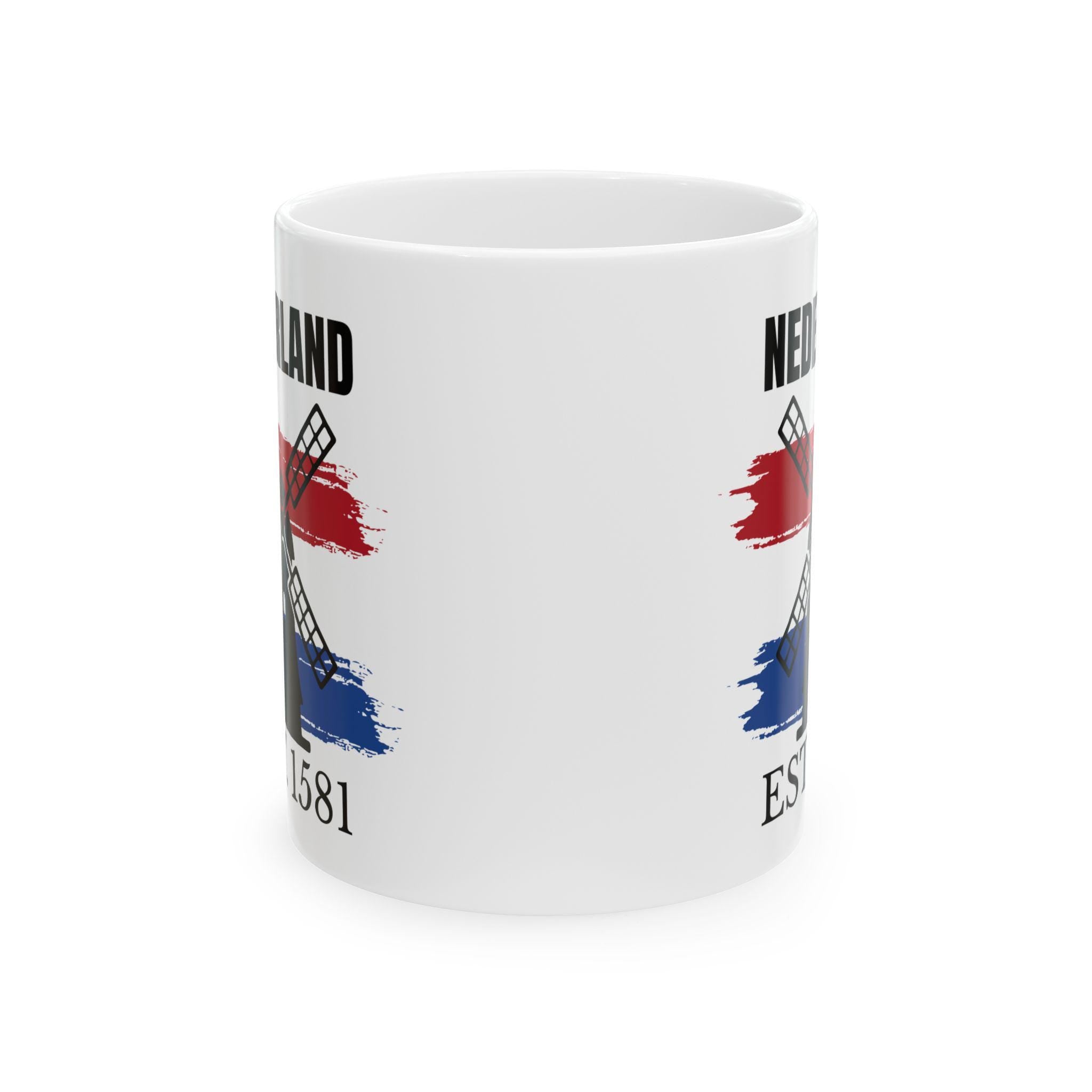 Dutch Heritage Ceramic Mug: Netherlands Flag Windmill Design