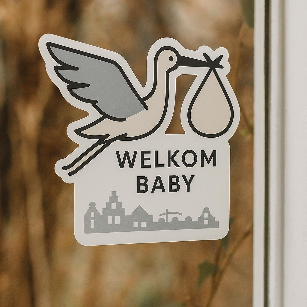 Welkom Baby Stork Window Decal – Dutch Birth Announcement Sticker, Baby Gift Nederland, Die-Cut Vinyl Sticker