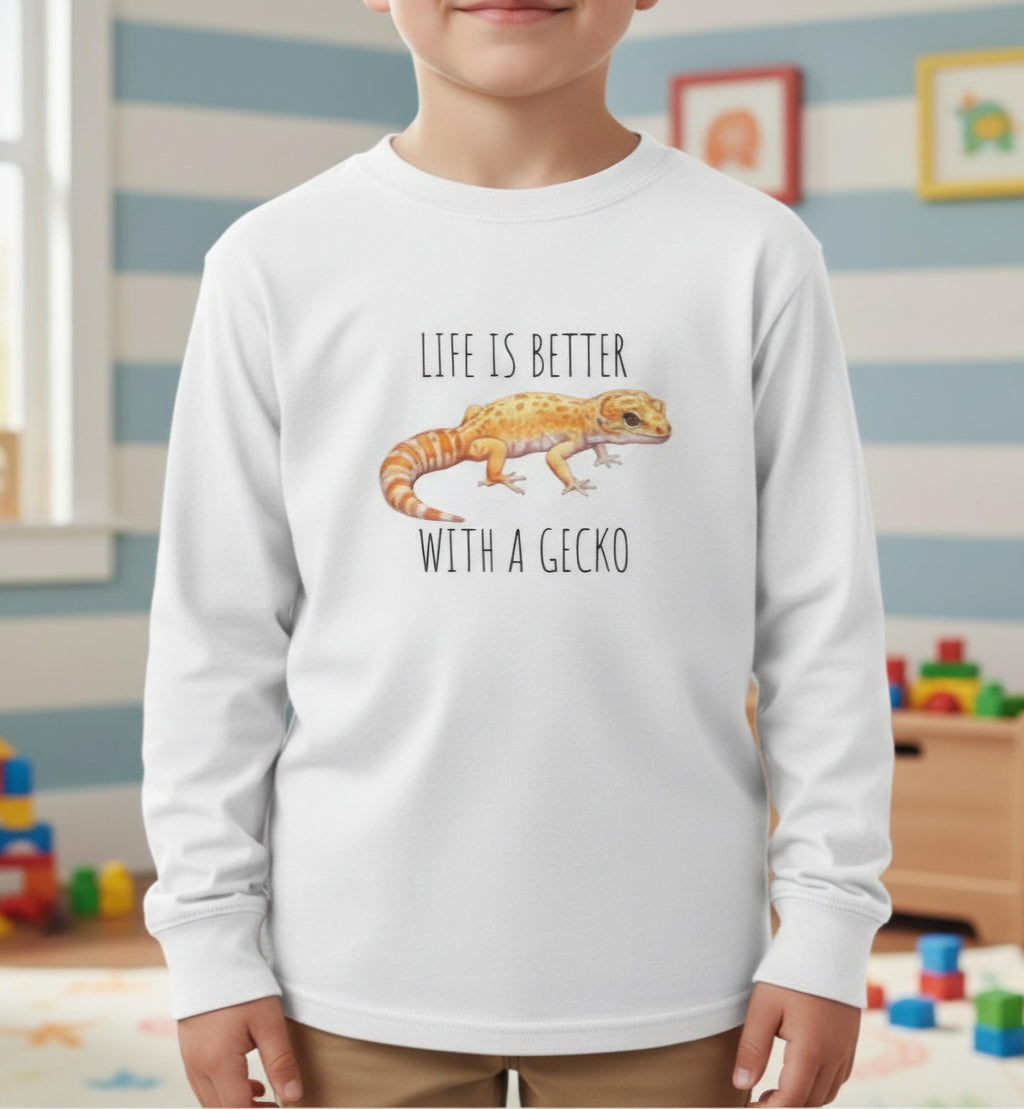 Youth Leopard Gecko Shirt • Kids Reptile Long Sleeve Tee • Gecko Lover Gift • Animal Print Lizard Shirt for Boys & Girls