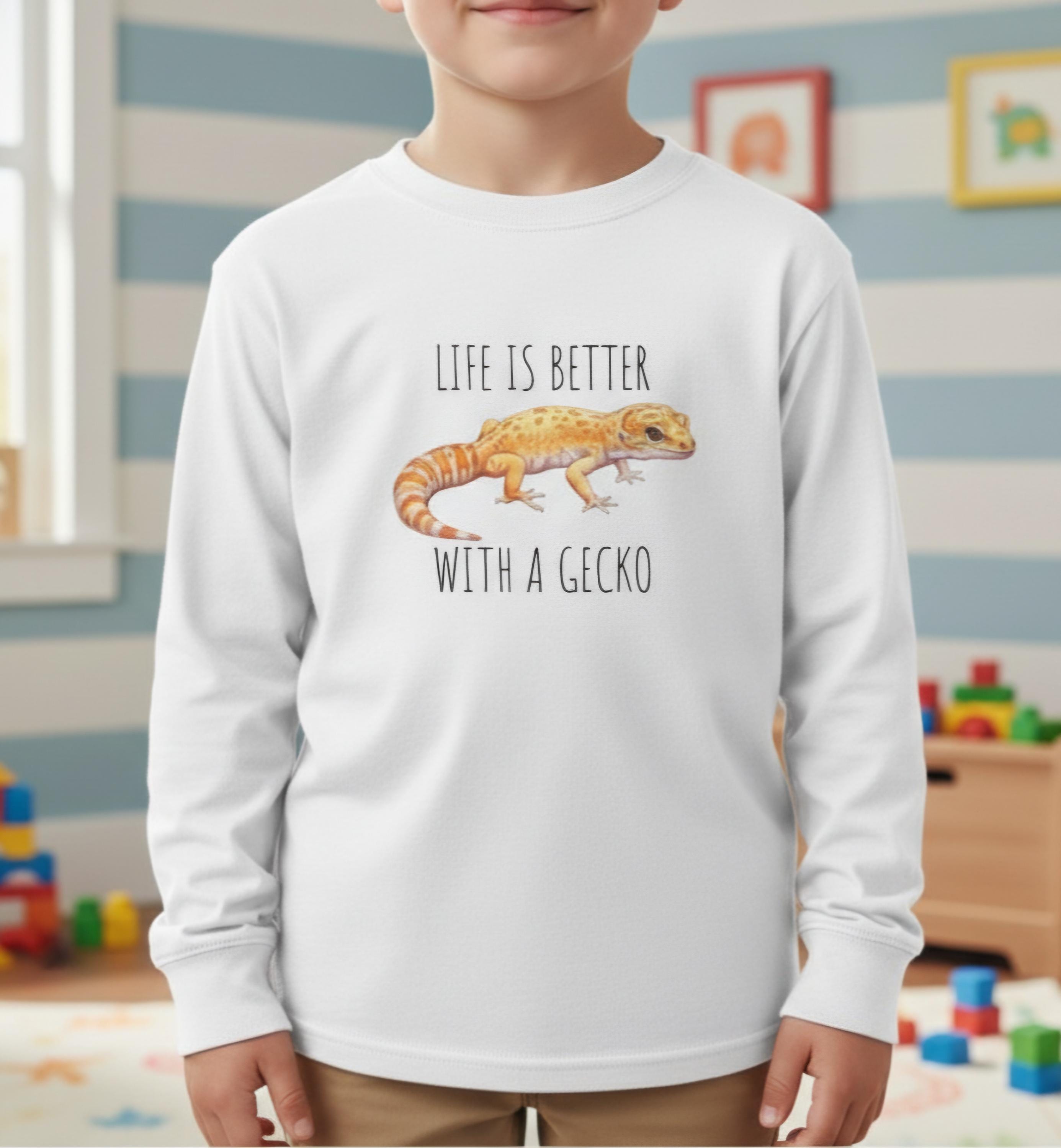 Youth Leopard Gecko Shirt • Kids Reptile Long Sleeve Tee • Gecko Lover Gift • Animal Print Lizard Shirt for Boys & Girls