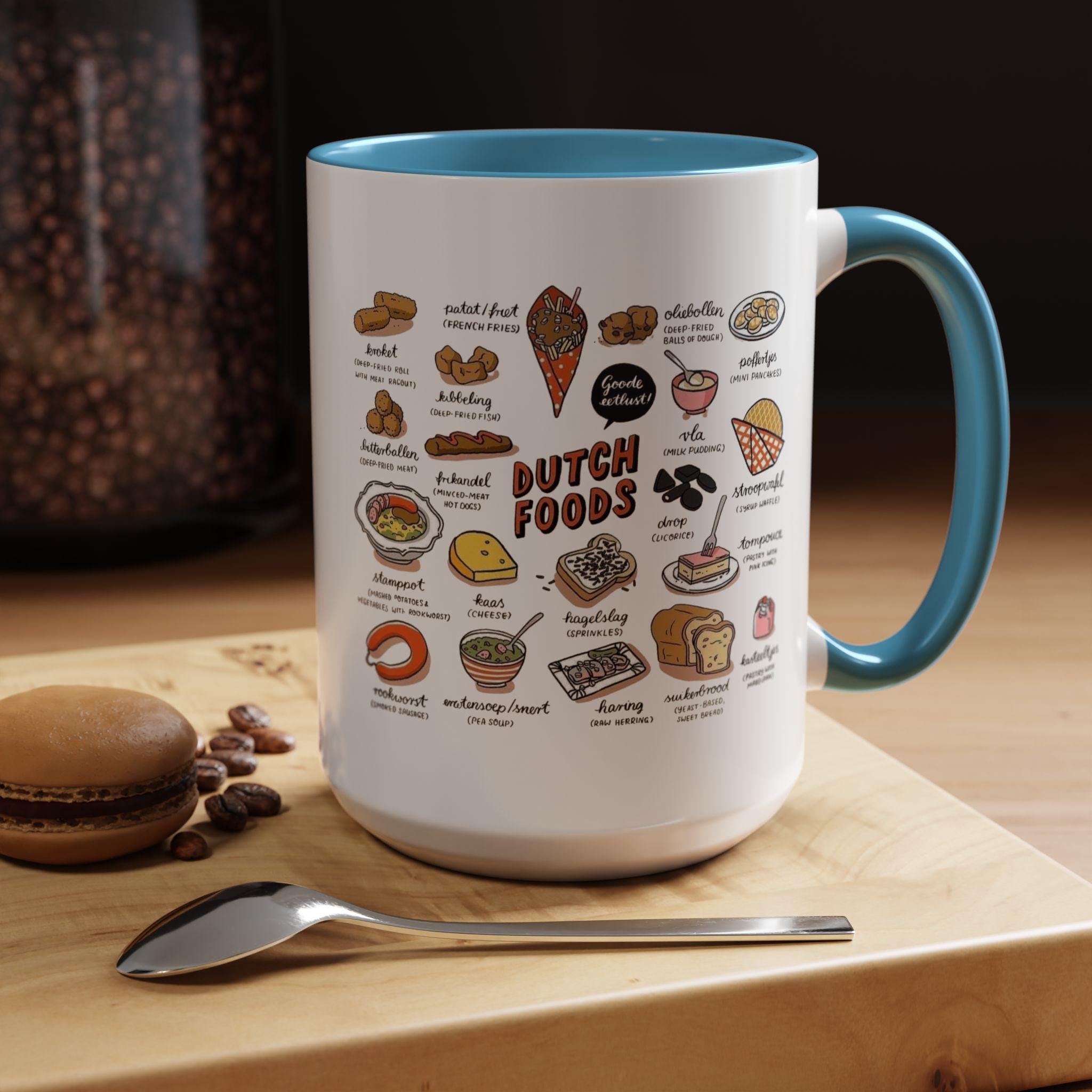 Dutch Food Mug – Netherlands Kitchen Decor, Stroopwafel Cup, Dutch Heritage Gift, Cute Coffee Mug, Holland Culture Kitchenware