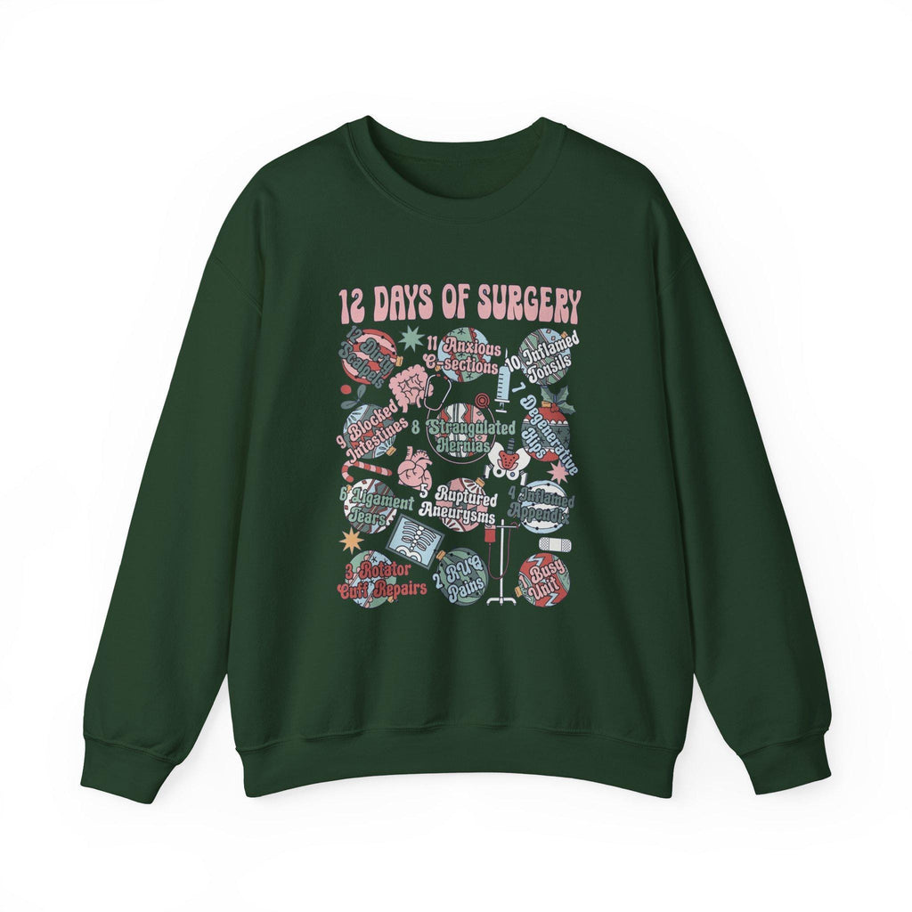 12 Days of Surgery Christmas Sweatshirt | Medical Holiday Crewneck for Scrub Techs Nurses Surgeons CRNA