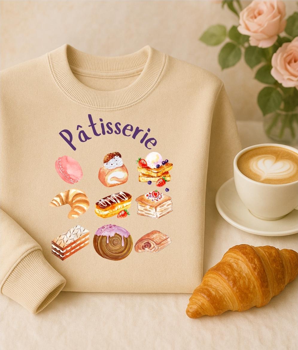 Patisserie Sweatshirt | French Pastry Crewneck | Croissant & Macaron Bakery Aesthetic Sweater