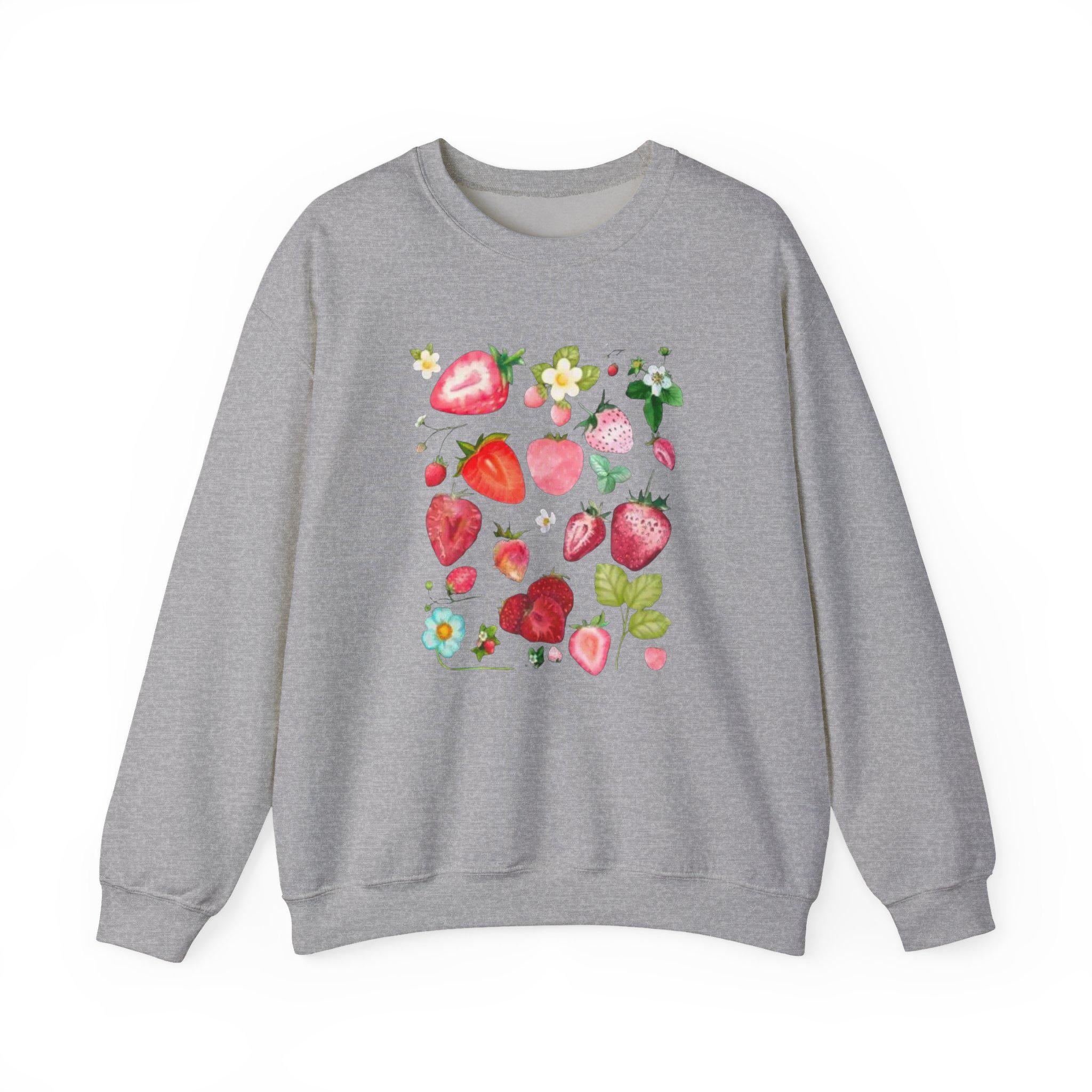 Strawberry Floral Crewneck Sweatshirt, Summer Unisex Top