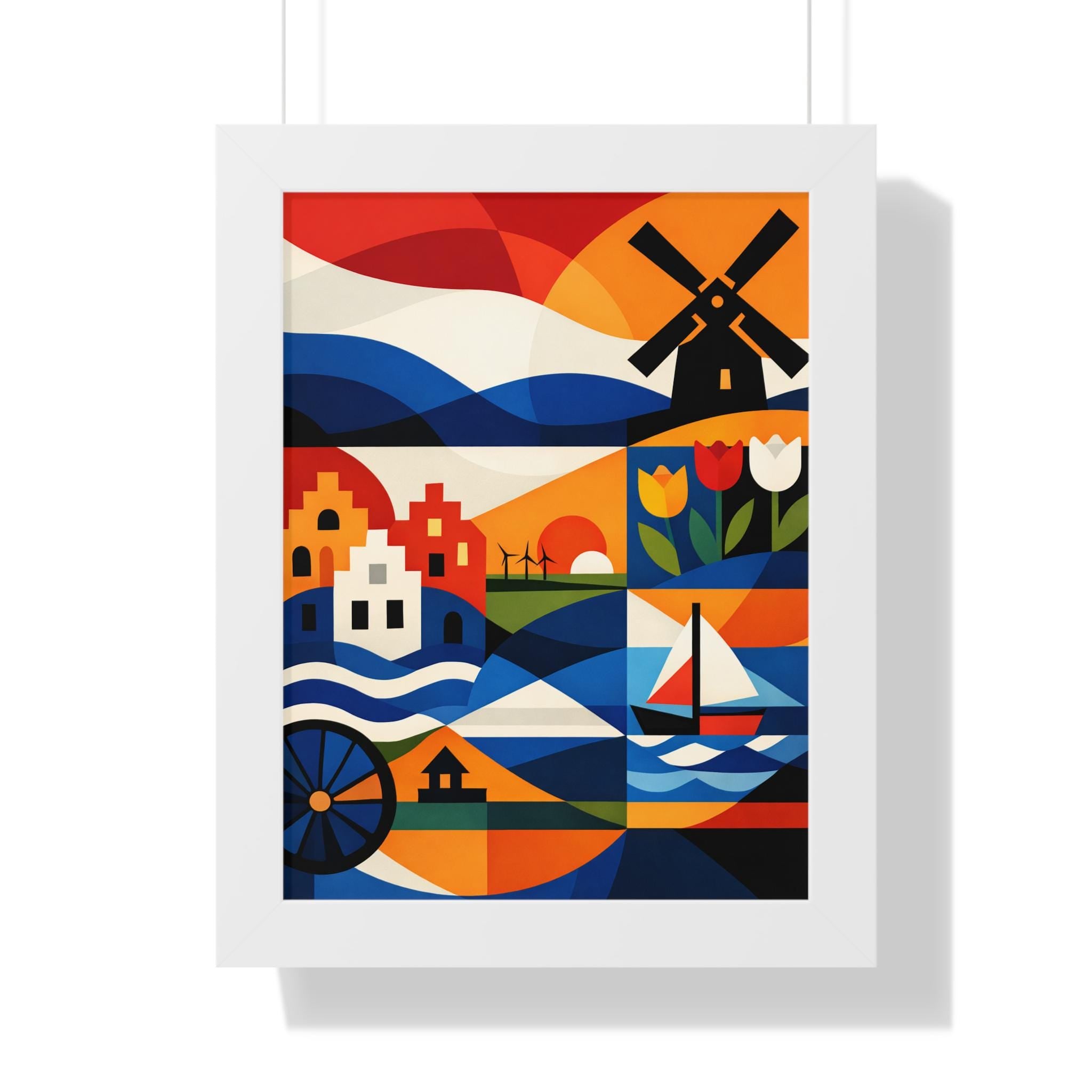 Abstract Dutch Wall Art Print | Netherlands Tulip Windmill Art | Modern European Decor | Scandinavian Style Framed Poster | Holland
