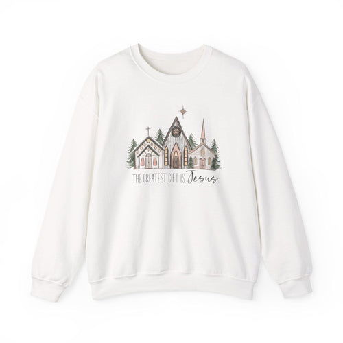 Cozy Church Print Christmas Sweatshirt: Faith-Based Winter Apparel