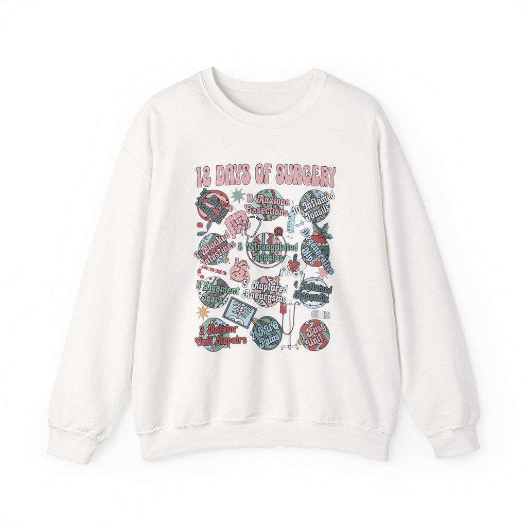 12 Days of Surgery Christmas Sweatshirt | Medical Holiday Crewneck for Scrub Techs Nurses Surgeons CRNA