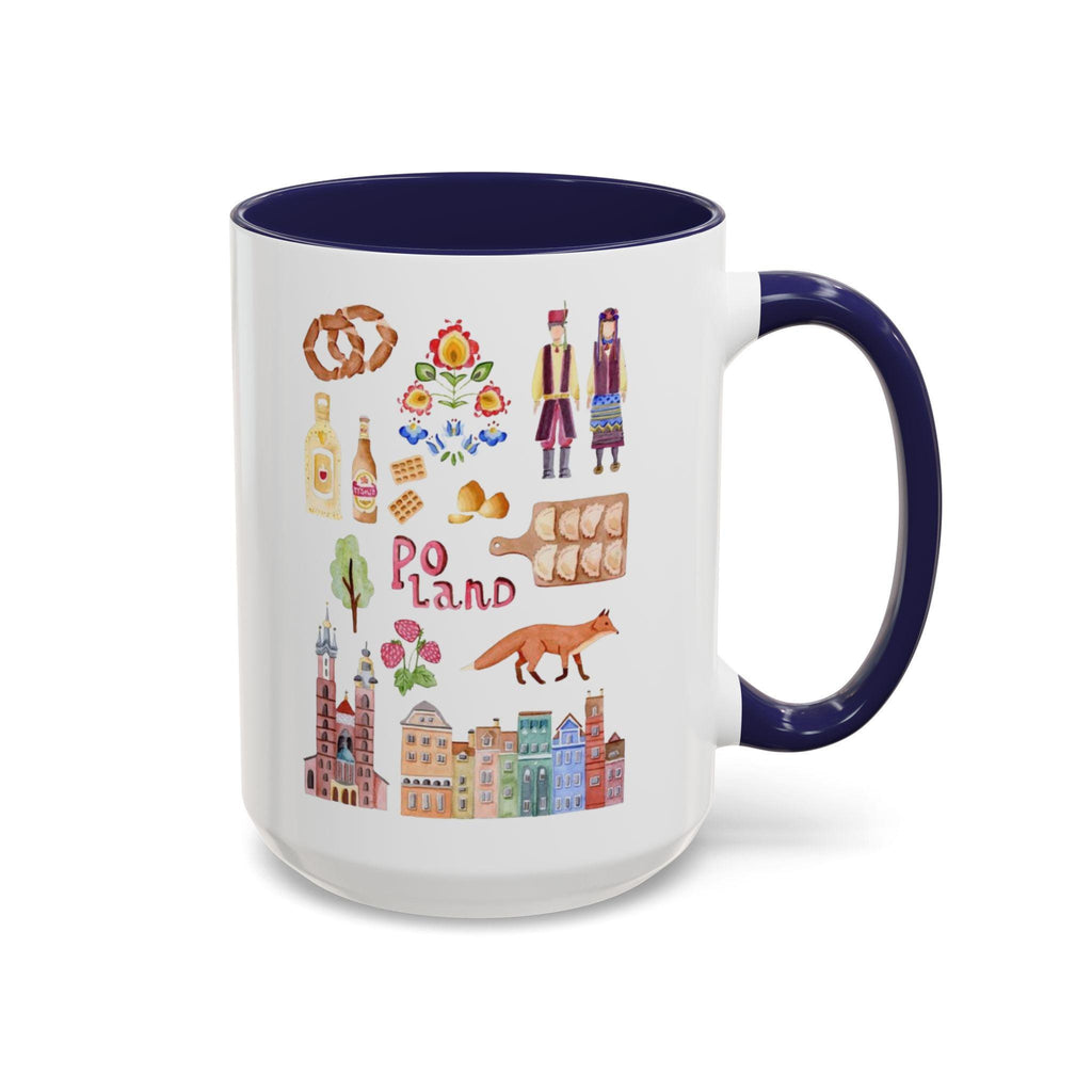 Poland Watercolor Icons Mug | Polish Culture Cities Landmarks Souvenir Gift | Krakow Warsaw Coffee Cup | European Travel Mug Present
