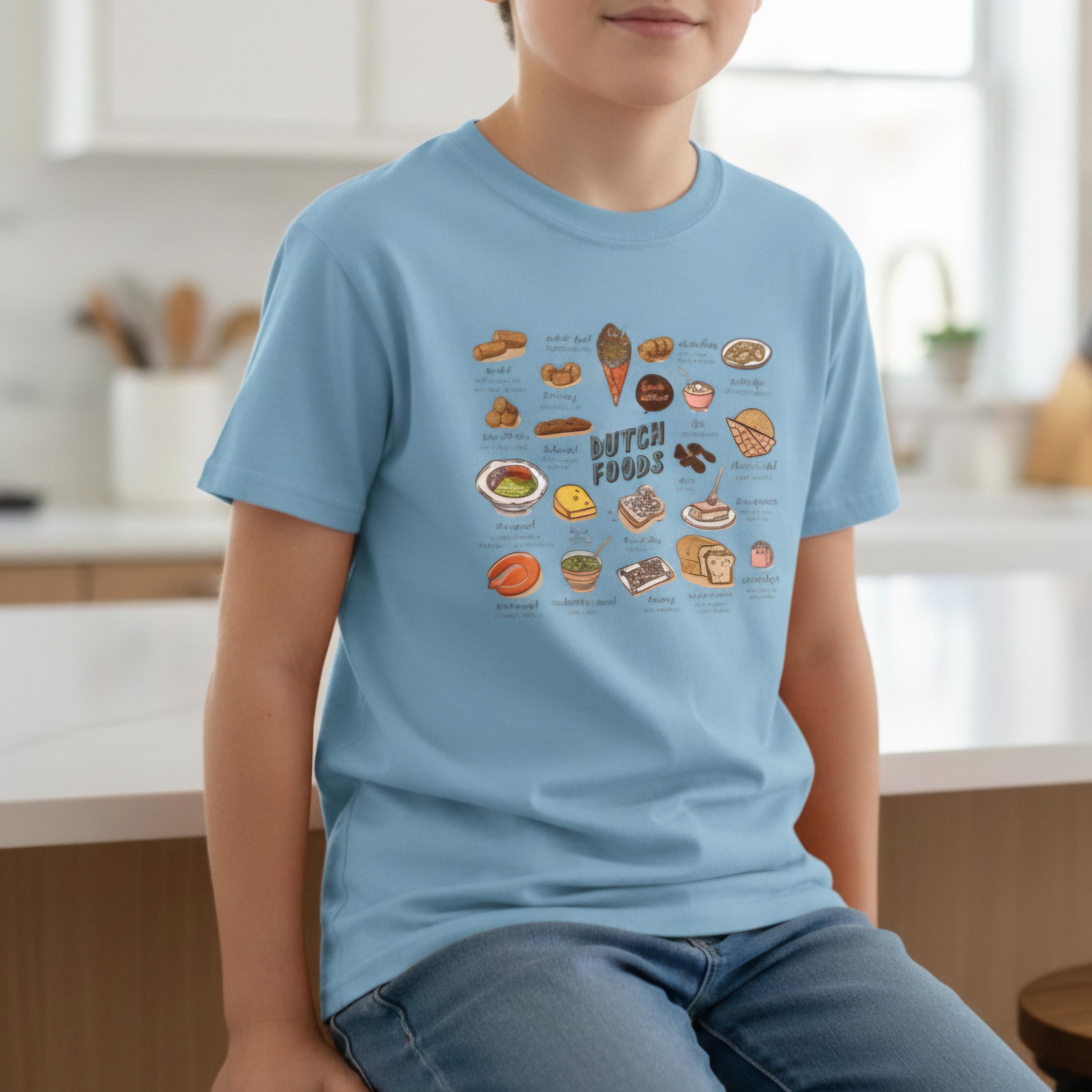 Cute Dutch Foods Kids T-Shirt | Stroopwafel, Bitterballen, Gouda Cheese | Kawaii Nederlandse Food Tee for Kids