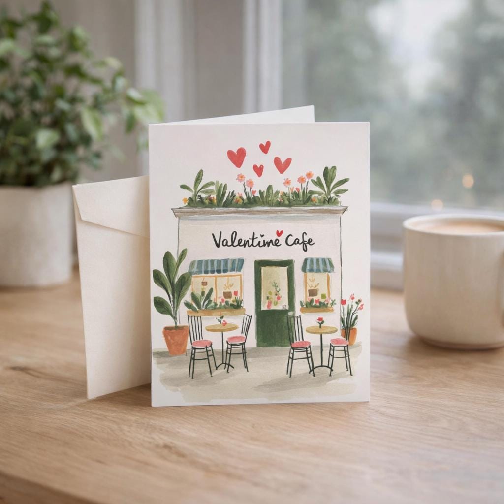 Valentine Café Greeting Card | Romantic Coffee Love Card | Parisian Café Valentine | Cute Valentines Day Card | Coffee Lover Card