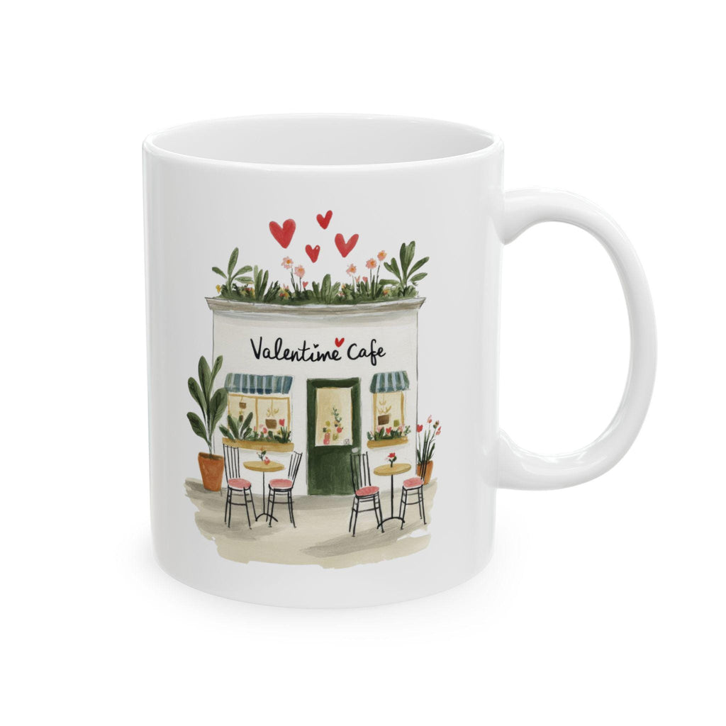Parisian Valentine Café Mug, Romantic French Bistro Coffee Cup, Valentines Day Gift, Cozy Café Illustration Mug, Paris Coffee Lover Gift