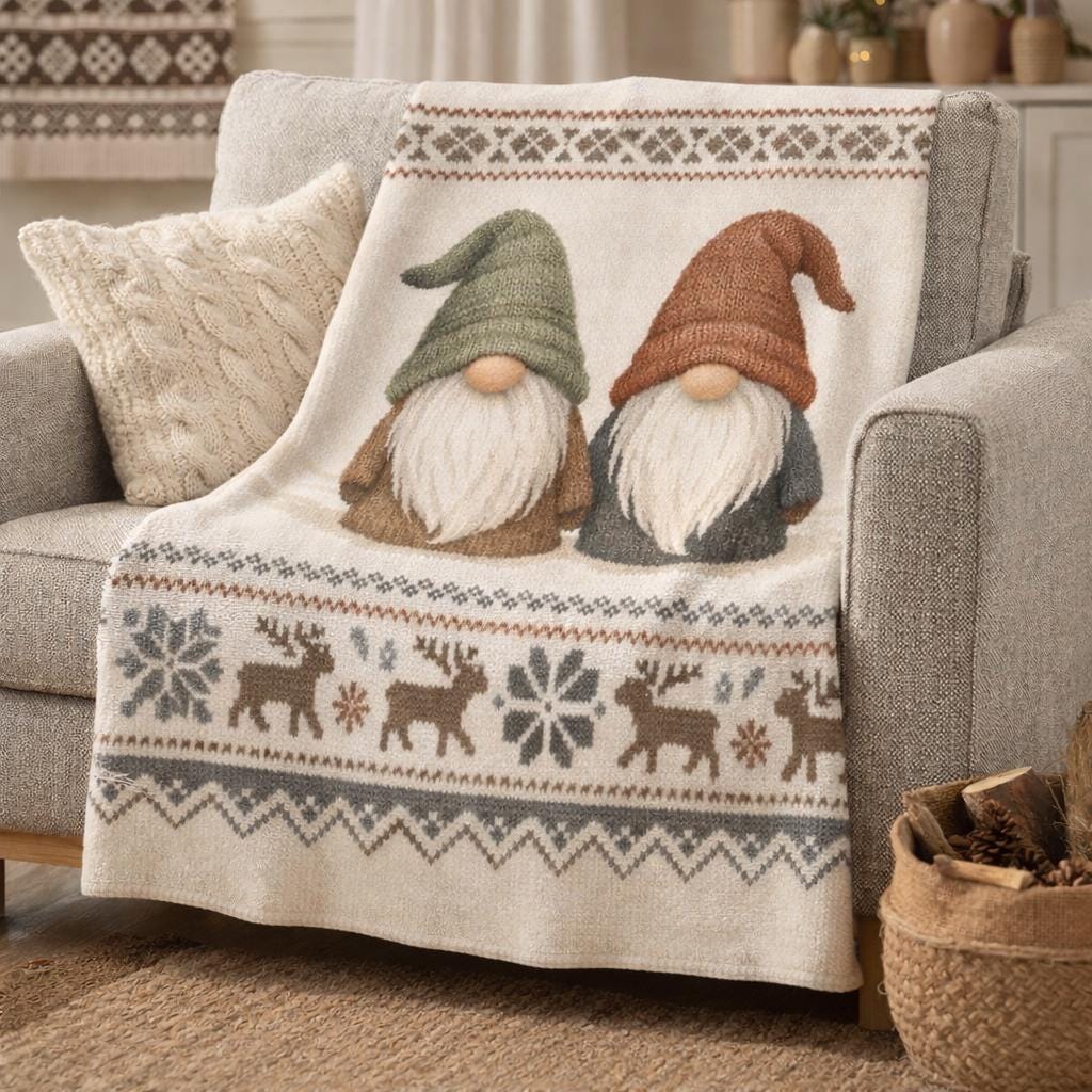Scandinavian Gnome Blanket | Nordic Tomte Throw | Cozy Hygge Winter Decor | Neutral Scandi Folk Blanket | Minimal Nordic Home