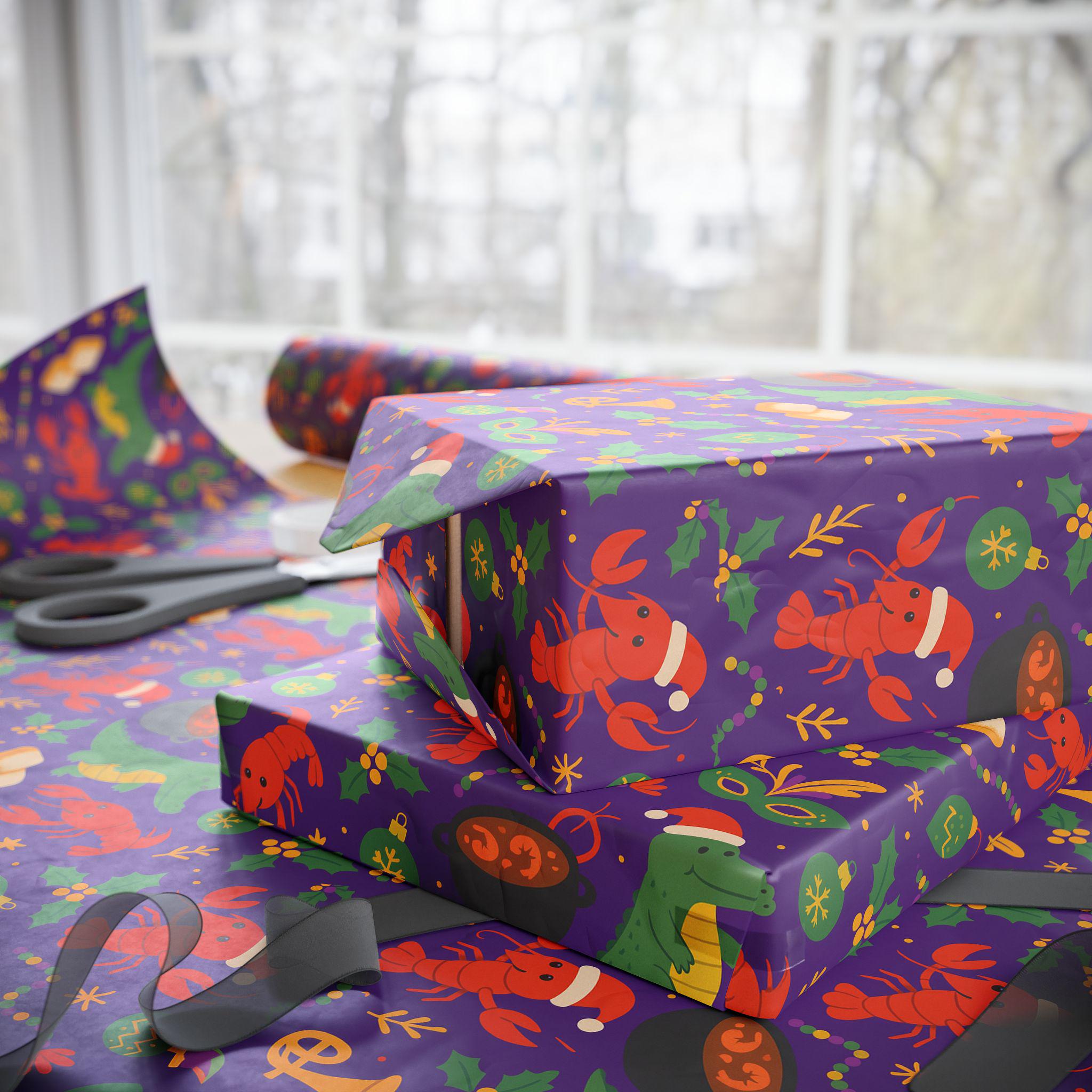 Cajun Creole Christmas Wrapping Paper | Louisiana Holiday Gift Wrap | Festive Mardi Gras Stocking Pattern | Colorful Xmas Present Decor