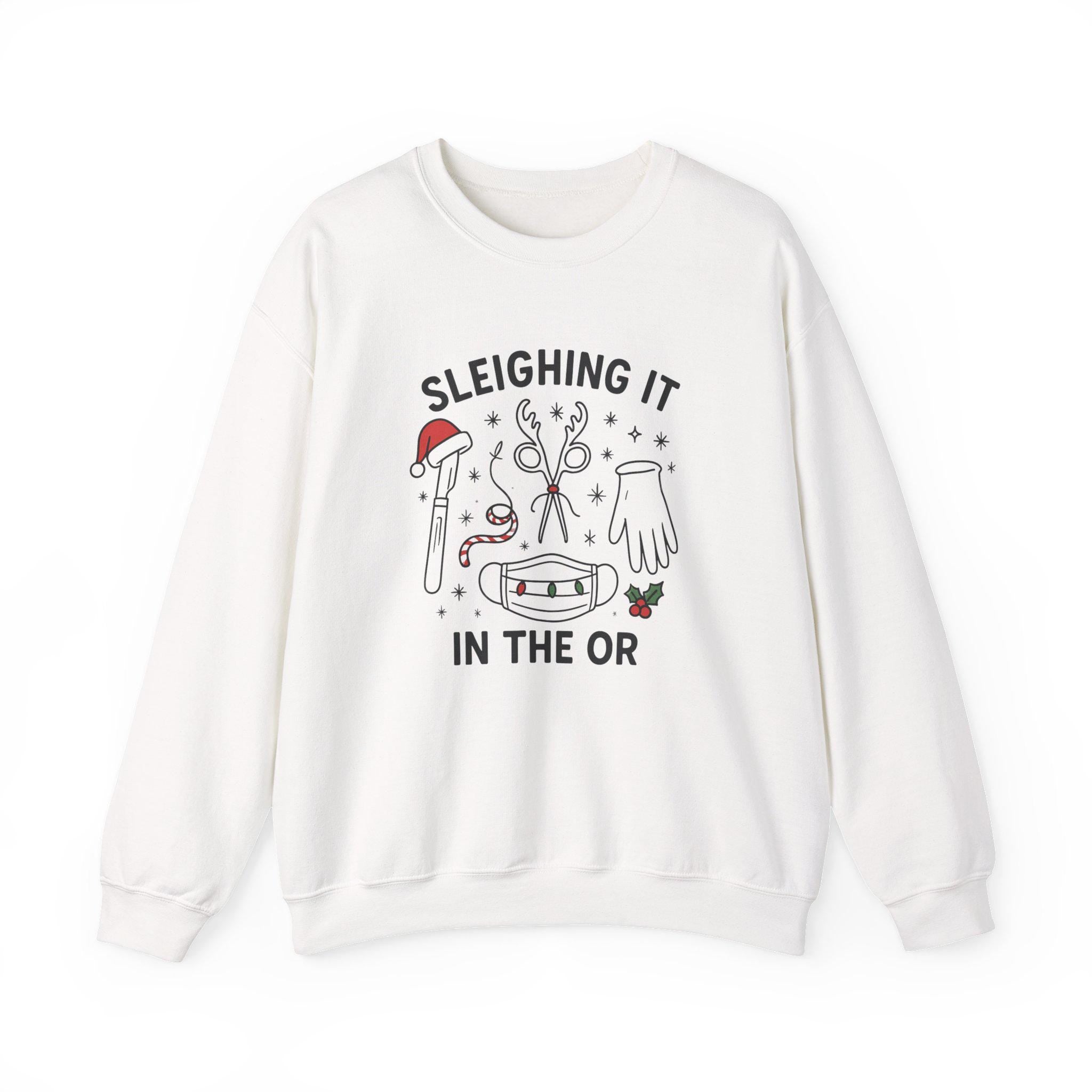Surgery Christmas Sweatshirt – Sleighing It in the OR Crewneck, Medical Holiday Sweater for Nurses, Techs & Surgeons