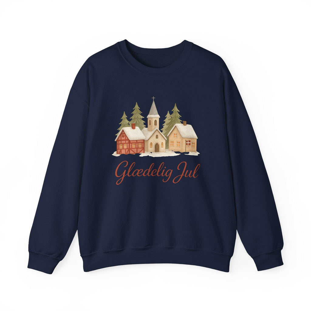 Glædelig Jul Christmas Sweatshirt • Danish Winter Village Scene • Scandinavian Holiday Sweater • Cozy Nordic Christmas Crewneck