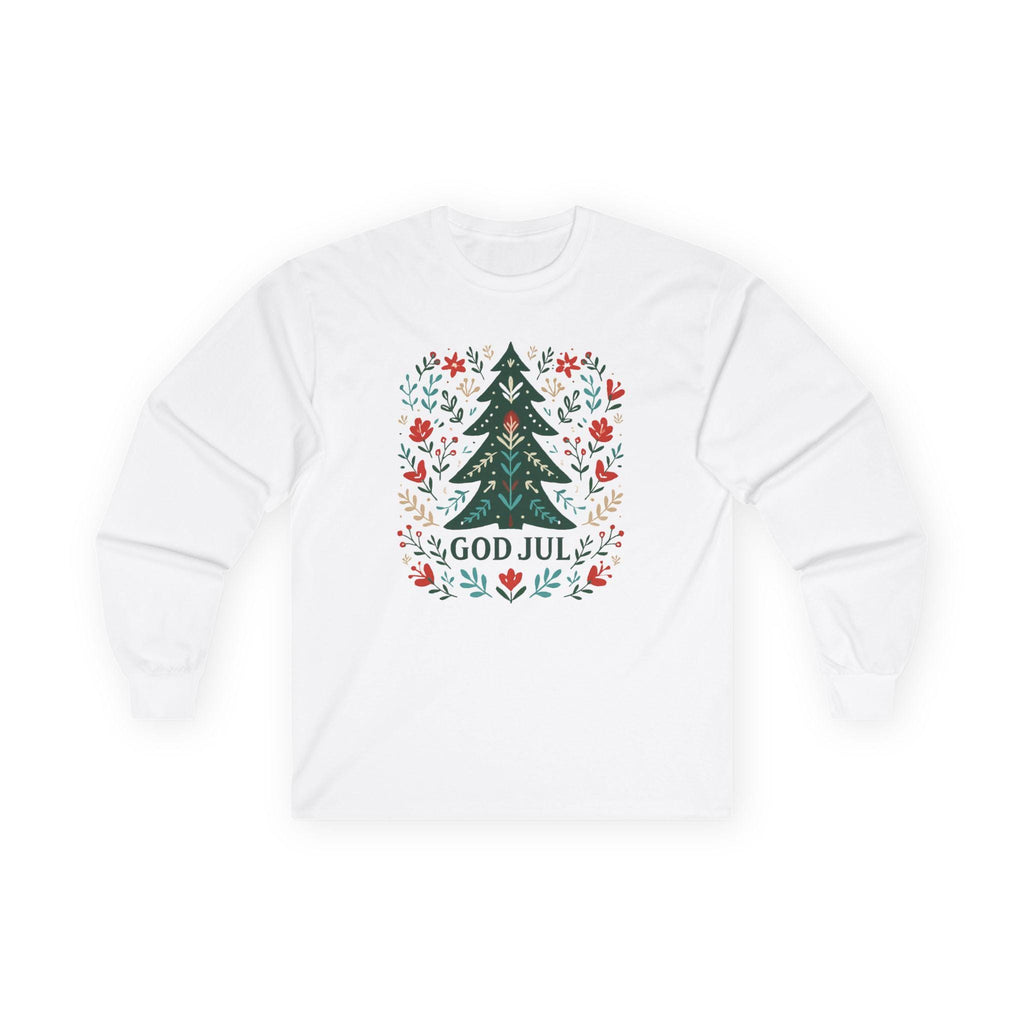 Scandinavian God Jul Shirt – Nordic Folk Art Christmas Tree Long Sleeve Tee, Hygge Holiday Shirt, Danish Christmas Top
