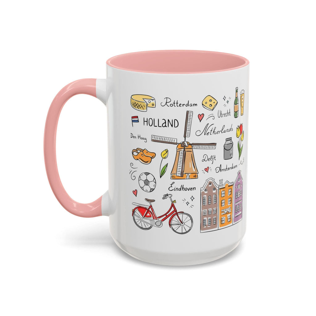 Dutch Icons Coffee Mug – Amsterdam Bicycle Mug, Windmill & Tulips Cup, Netherlands Gift, Holland Travel Mug, Cute Dutch House Mug