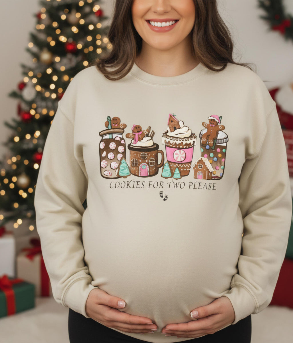 Cookies for Two Pregnancy Sweatshirt • Cute Christmas Maternity Crewneck • Holiday Mom-to-Be Gift