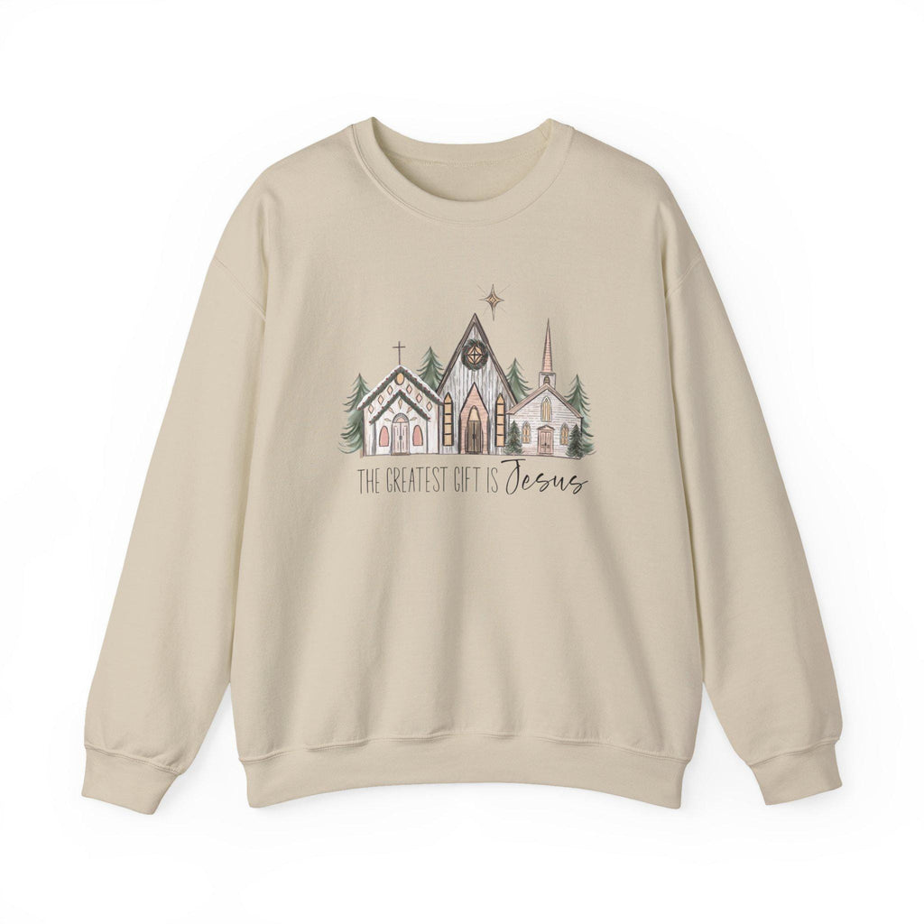 Cozy Church Print Christmas Sweatshirt: Faith-Based Winter Apparel