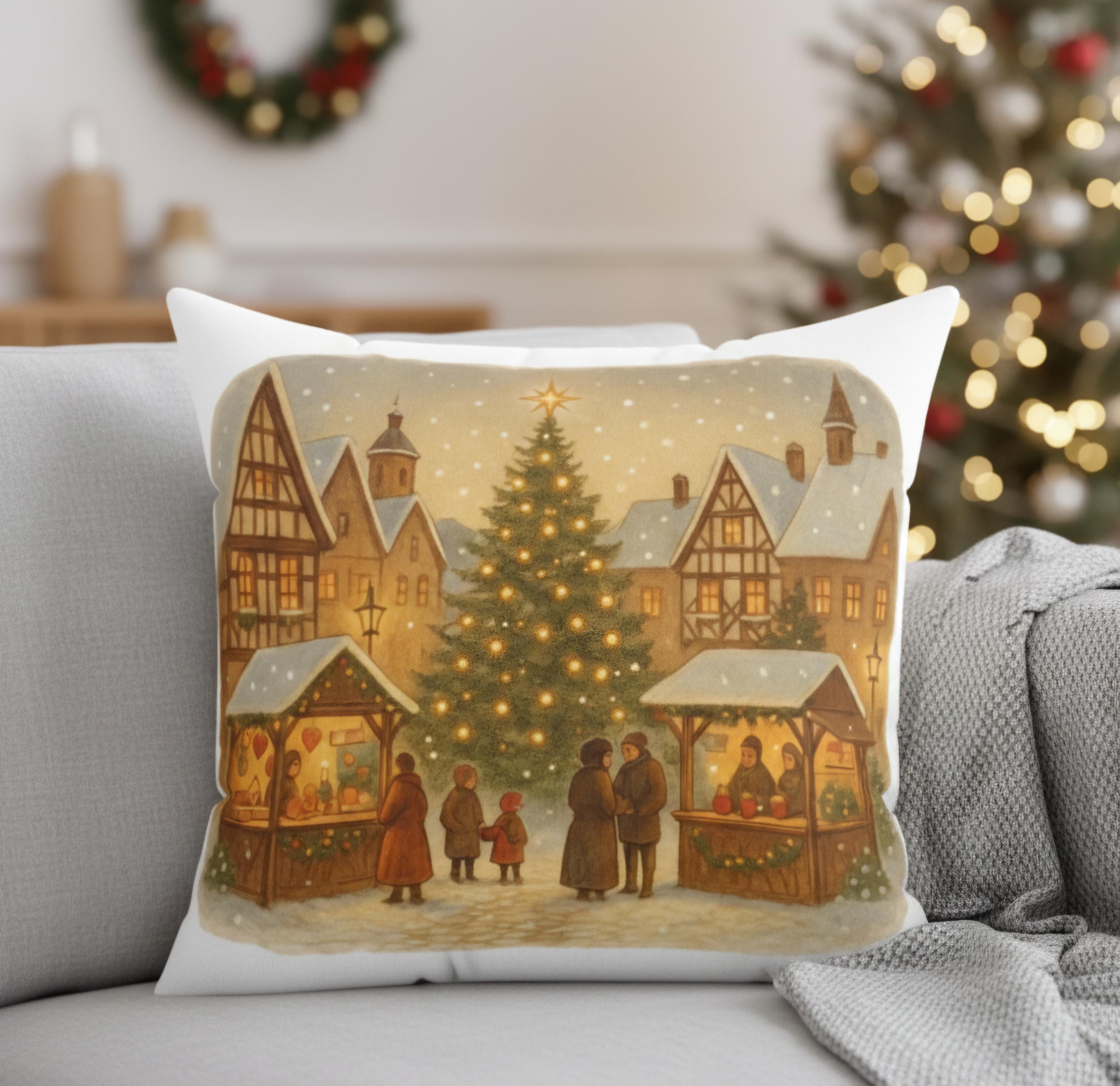 German Christmas Market Pillow | Saint Nicholas Square Cushion | Traditional Bavarian Holiday Decor