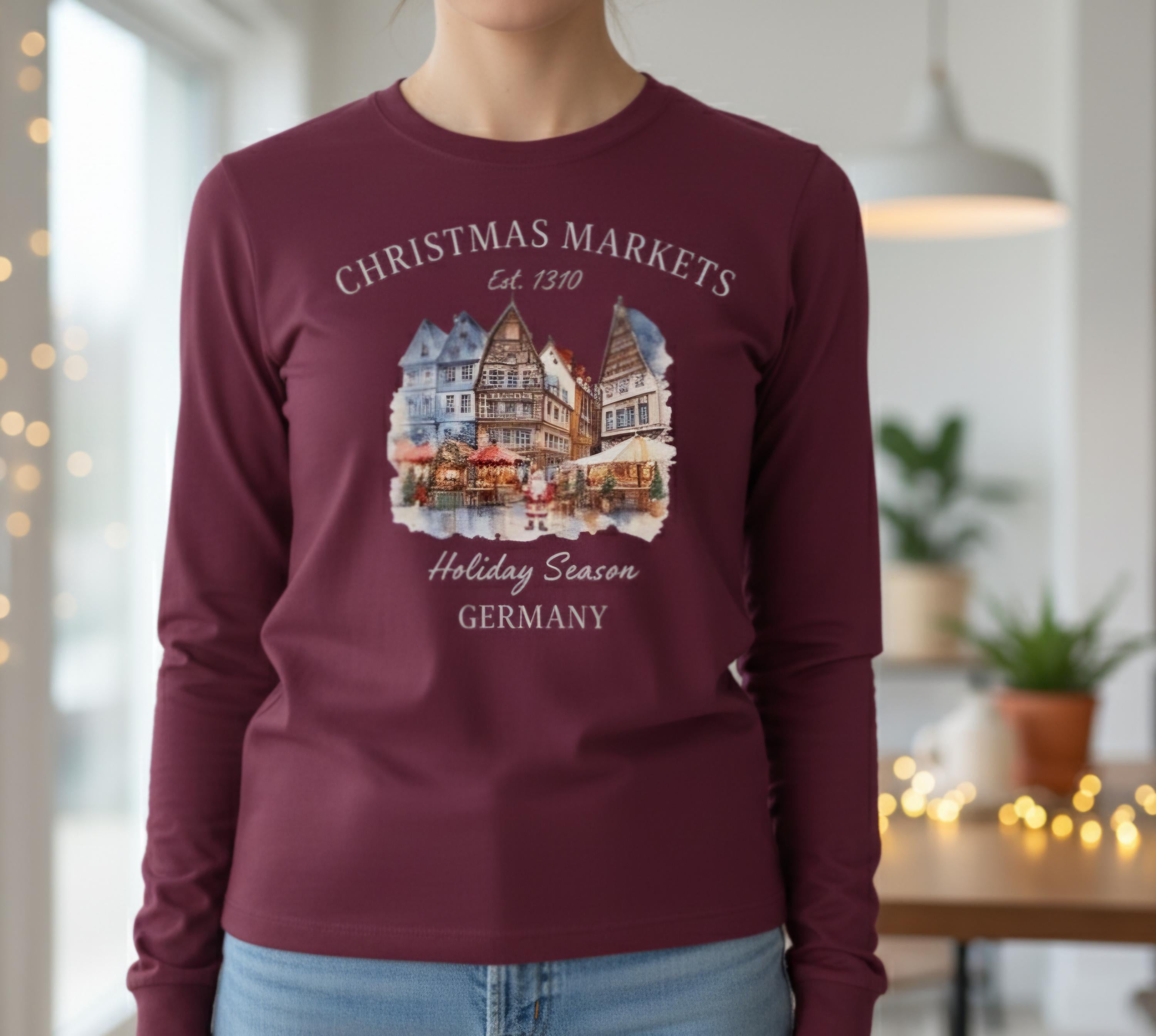 German Christmas Market Long Sleeve Shirt – Bavarian Weihnachtsmarkt Tee, Cozy Holiday Market Apparel