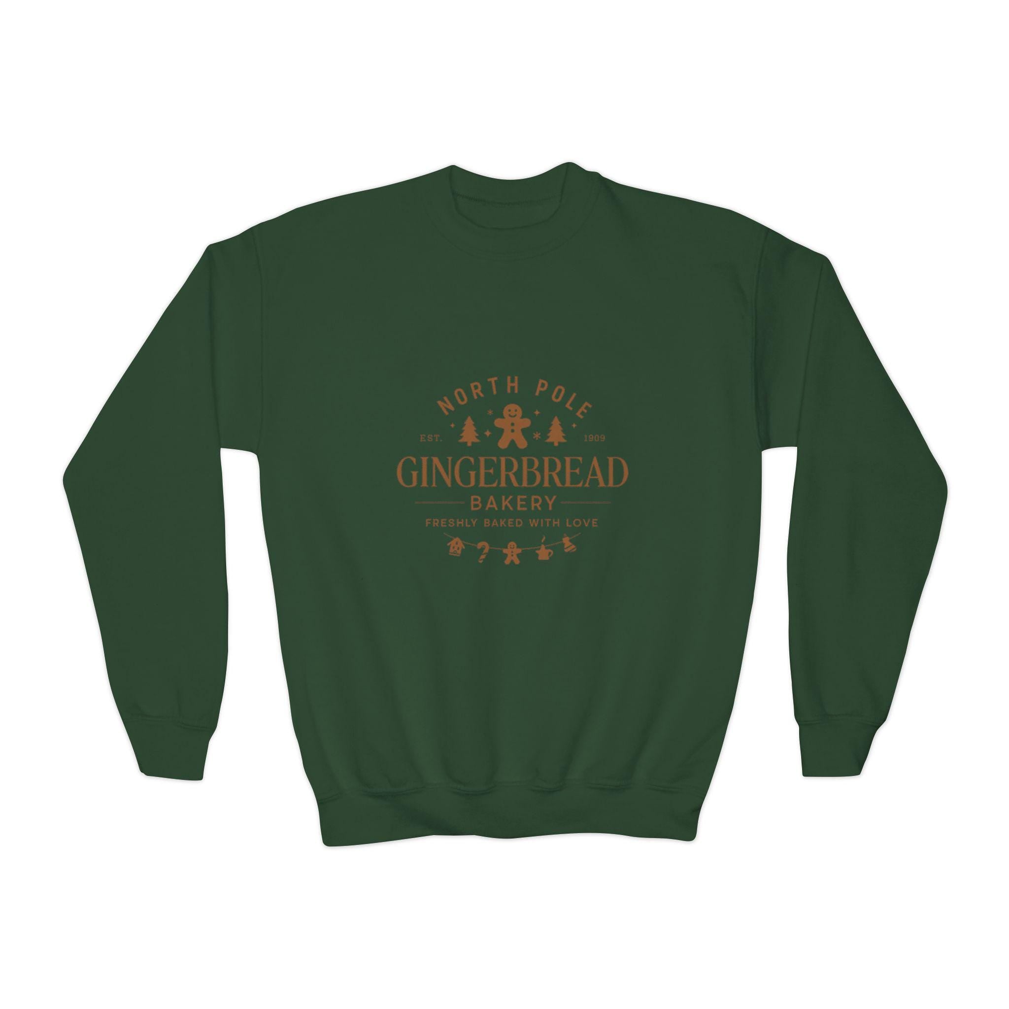 North Pole Gingerbread Bakery Kids Christmas Sweatshirt | Cute Holiday Sweater for Boys & Girls | Festive Gingerbread Top
