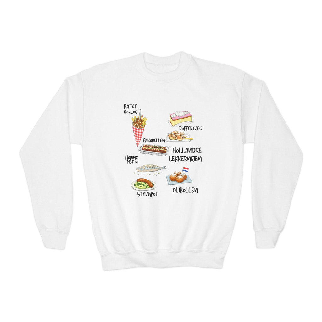 Dutch Snacks Kids Sweatshirt | Youth Crewneck Sweater | Cute Dutch Food Illustration | Netherlands Culture Shirt for Kids | Cozy European