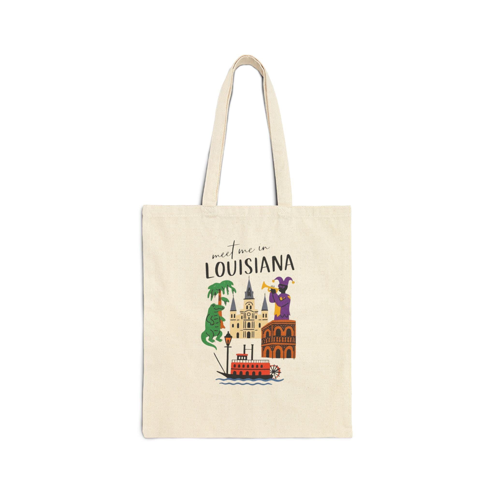 Meet Me in Louisiana Tote Bag | New Orleans Icons Tote | Mardi Gras Riverboat Canvas Bag | Louisiana Gift