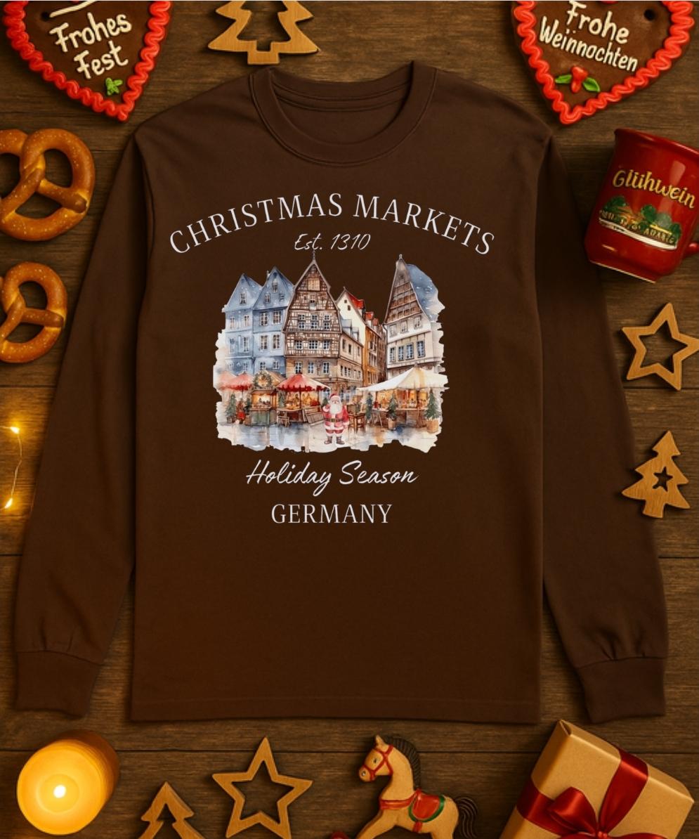 German Christmas Market Long Sleeve Shirt – Bavarian Weihnachtsmarkt Tee, Cozy Holiday Market Apparel