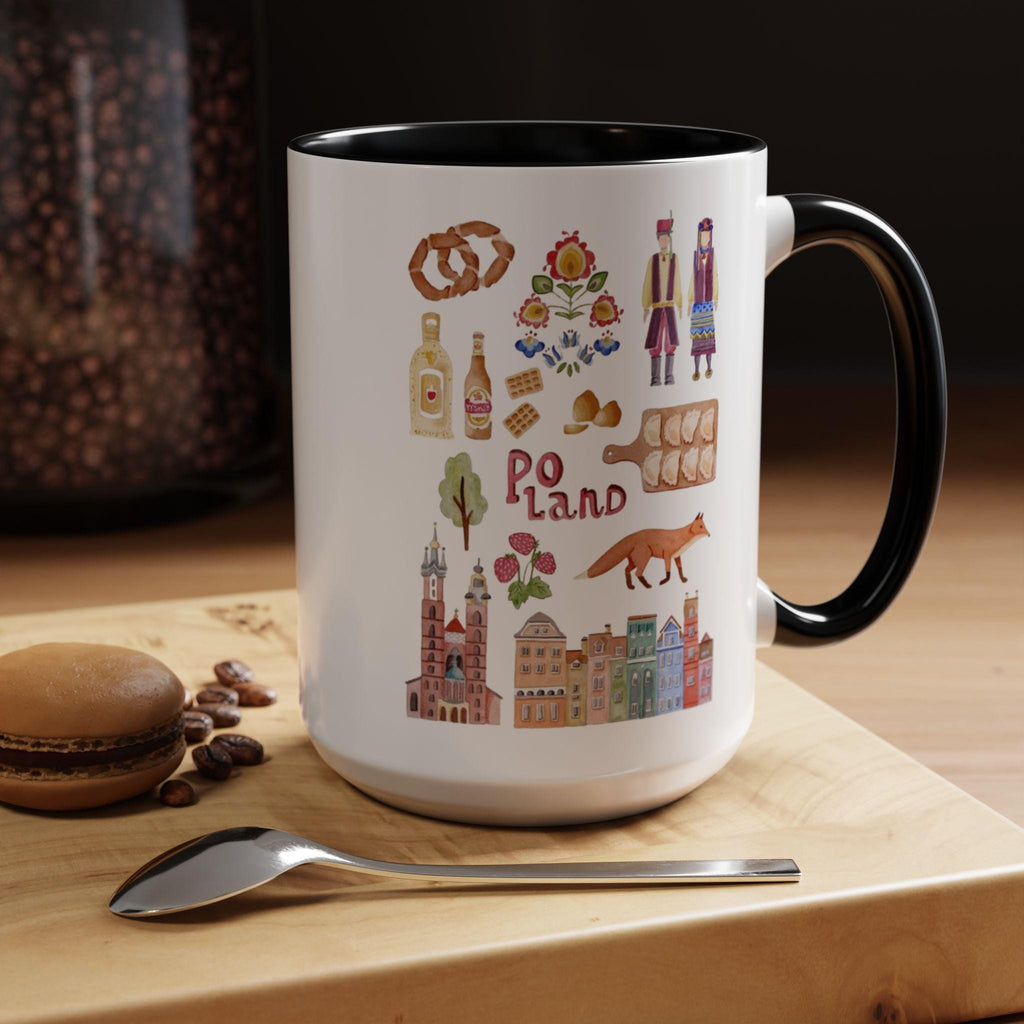 Poland Watercolor Icons Mug | Polish Culture Cities Landmarks Souvenir Gift | Krakow Warsaw Coffee Cup | European Travel Mug Present