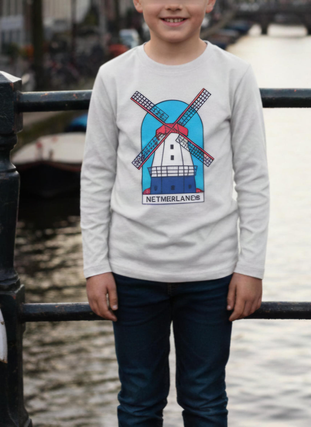 Youth Netherlands Windmill Shirt – Dutch Long Sleeve Tee for Kids, Holland Travel Gift, Cute Windmill Graphic Top