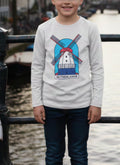Youth Netherlands Windmill Shirt – Dutch Long Sleeve Tee for Kids, Holland Travel Gift, Cute Windmill Graphic Top