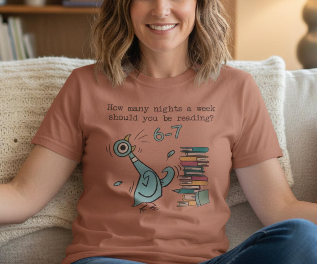 Funny Reading Teacher Shirt, How Many Nights a Week Should You Be Reading, 6 7 Pigeon Book Lover Tee , Cute Classroom Literacy T Shirt