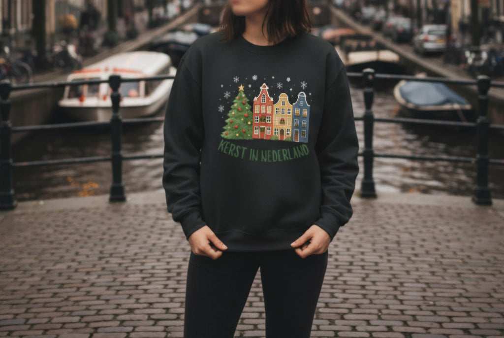 Dutch Christmas Sweatshirt – Amsterdam Winter Holiday Sweater – Netherlands Christmas Jumper – Dutch Canal Houses Pullover – European Holida