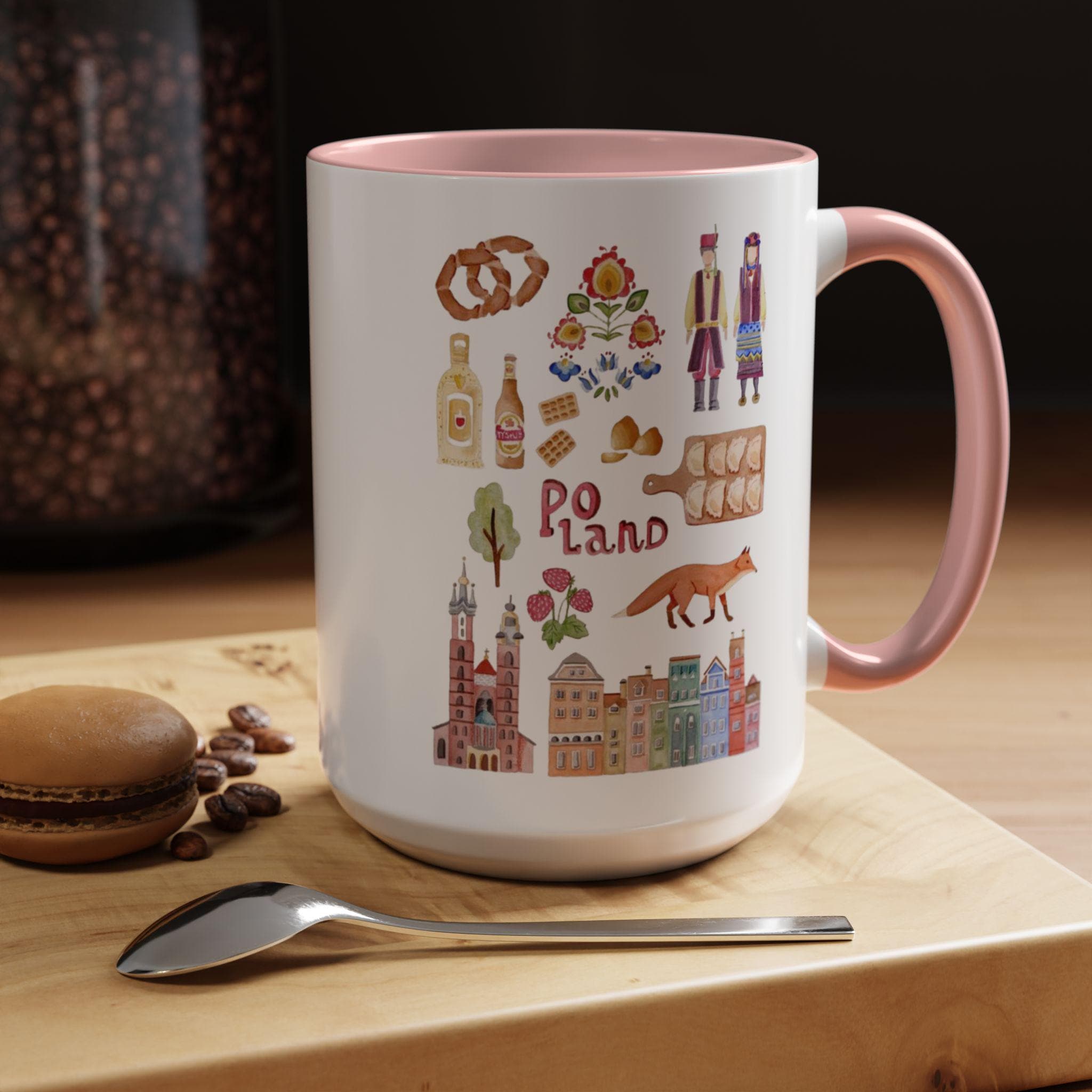 Poland Watercolor Icons Mug | Polish Culture Cities Landmarks Souvenir Gift | Krakow Warsaw Coffee Cup | European Travel Mug Present