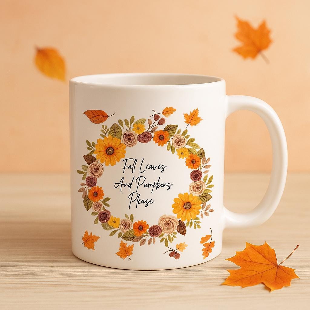 Autumn Floral Ceramic Coffee Mug - Fall Decor
