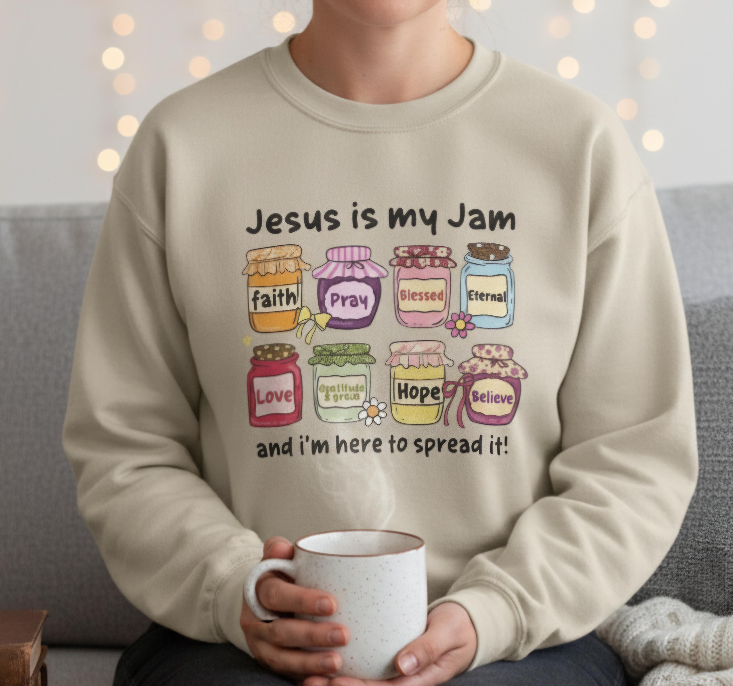 Jesus Is My Jam Sweatshirt – Cute Christian Sweater, Faith-Inspired Crewneck, Religious Gift for Women & Teens