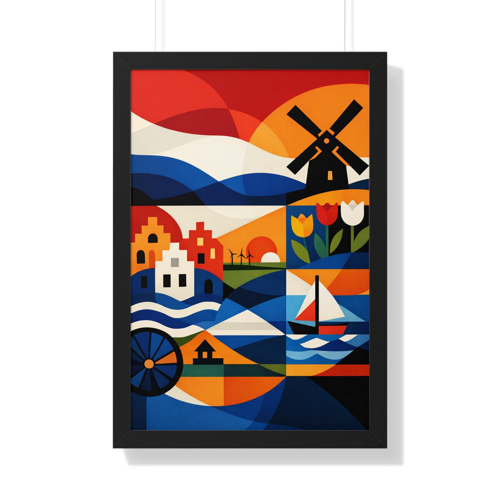 Abstract Dutch Wall Art Print | Netherlands Tulip Windmill Art | Modern European Decor | Scandinavian Style Framed Poster | Holland