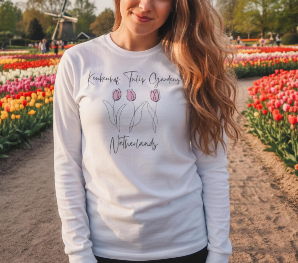 Keukenhof Tulip Gardens Long Sleeve Shirt – Dutch Floral Tee, Netherlands Travel Gift, Spring Tulip Graphic Top