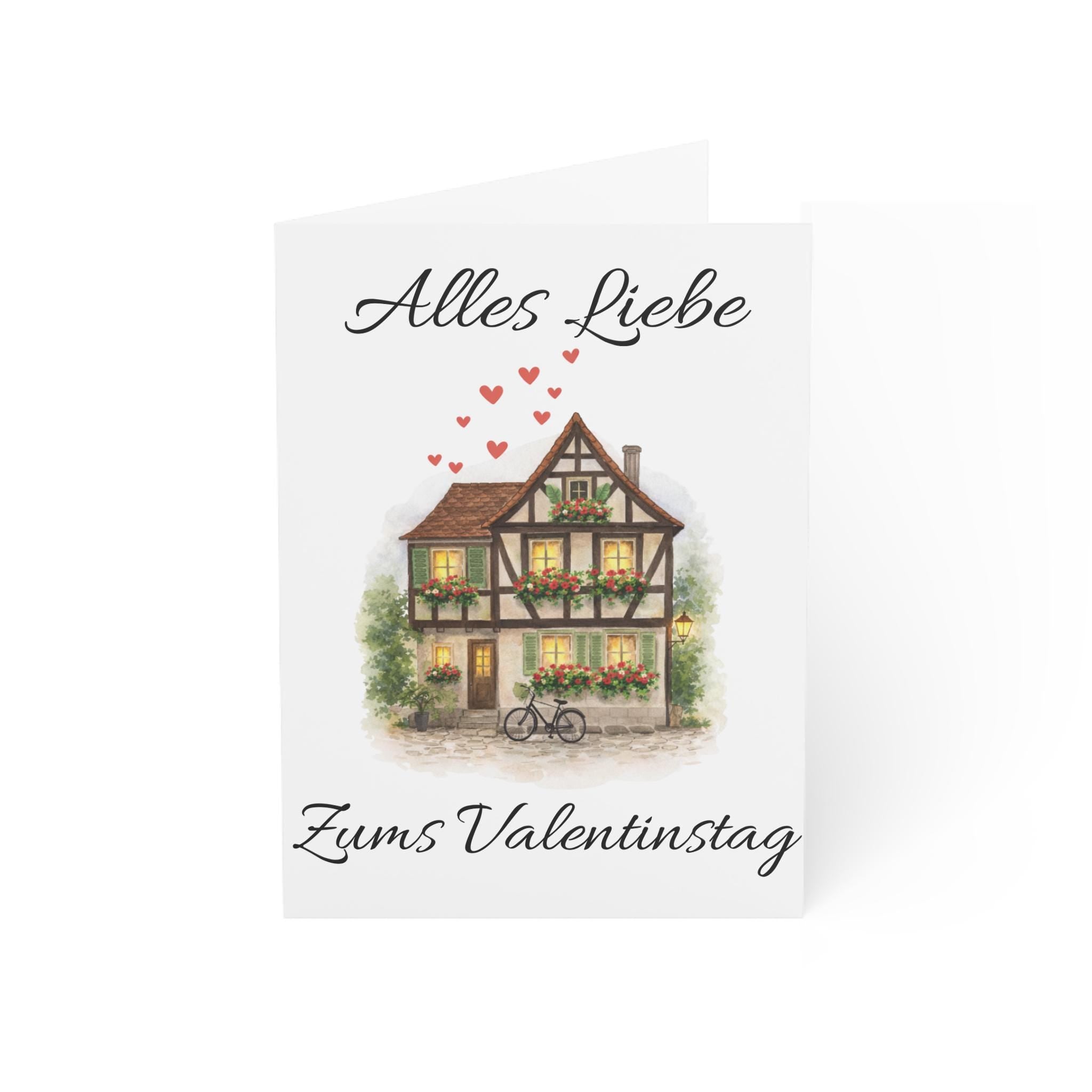 German Valentine Card | Alles Liebe | Romantic Fachwerk House Card | European Love Card | Old World Valentine | Watercolor House Card