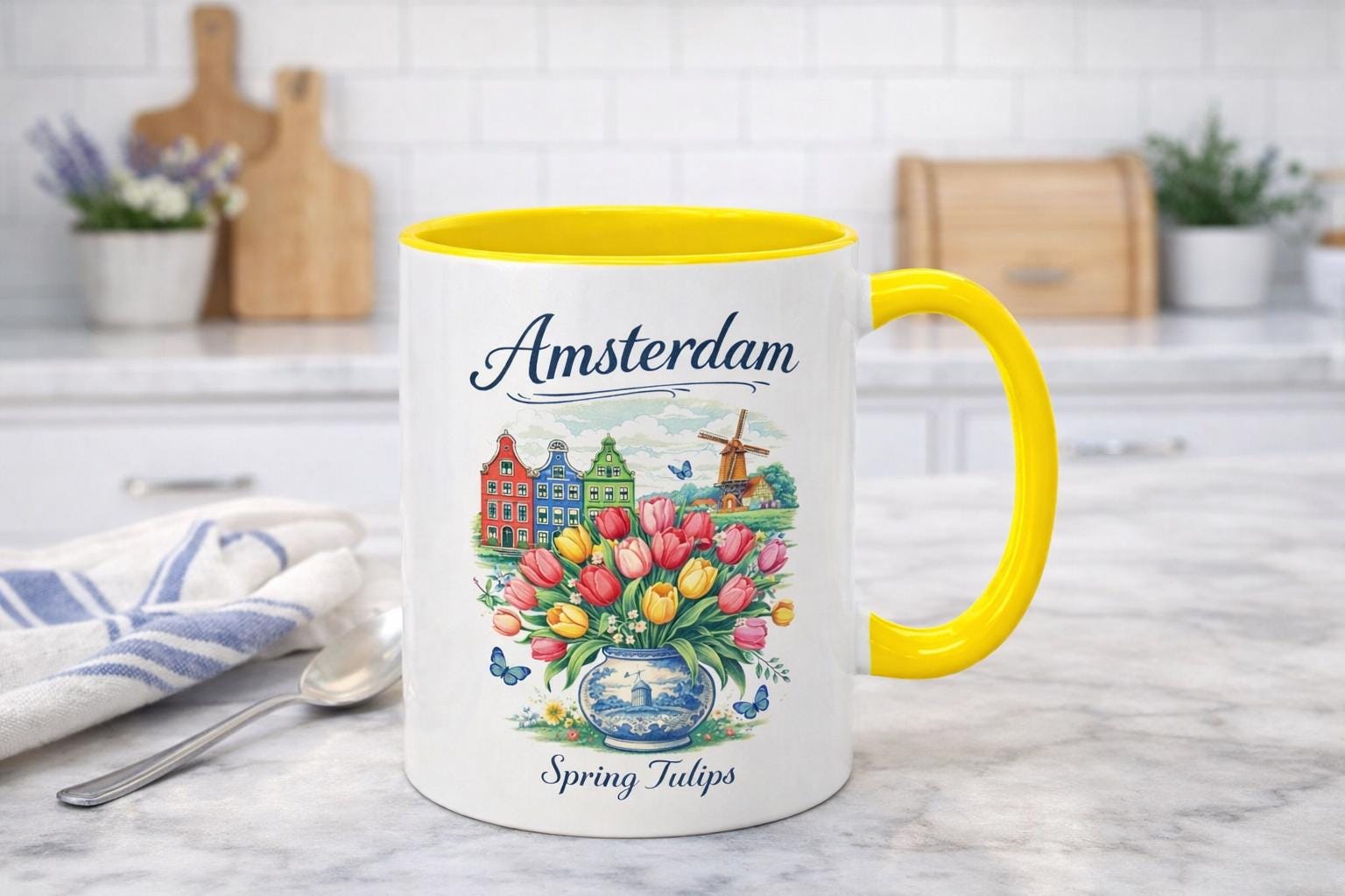 Amsterdam Tulip Mug | Dutch Spring Coffee Cup | Netherlands Travel Mug | Tulip Field Aesthetic Mug | Holland Gift | European Aesthetic Mug