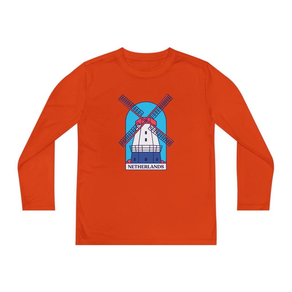 Youth Netherlands Windmill Shirt – Dutch Long Sleeve Tee for Kids, Holland Travel Gift, Cute Windmill Graphic Top