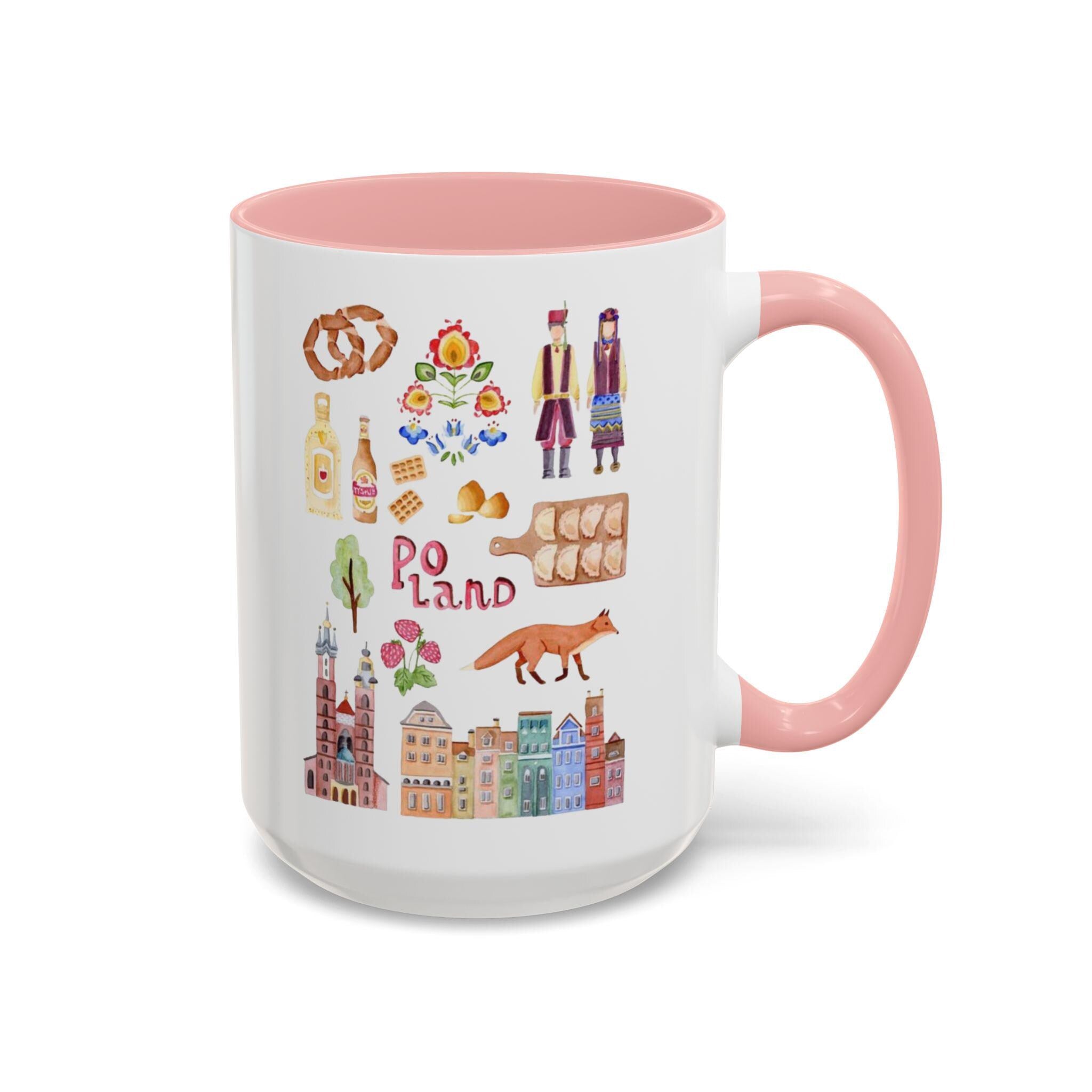 Poland Watercolor Icons Mug | Polish Culture Cities Landmarks Souvenir Gift | Krakow Warsaw Coffee Cup | European Travel Mug Present
