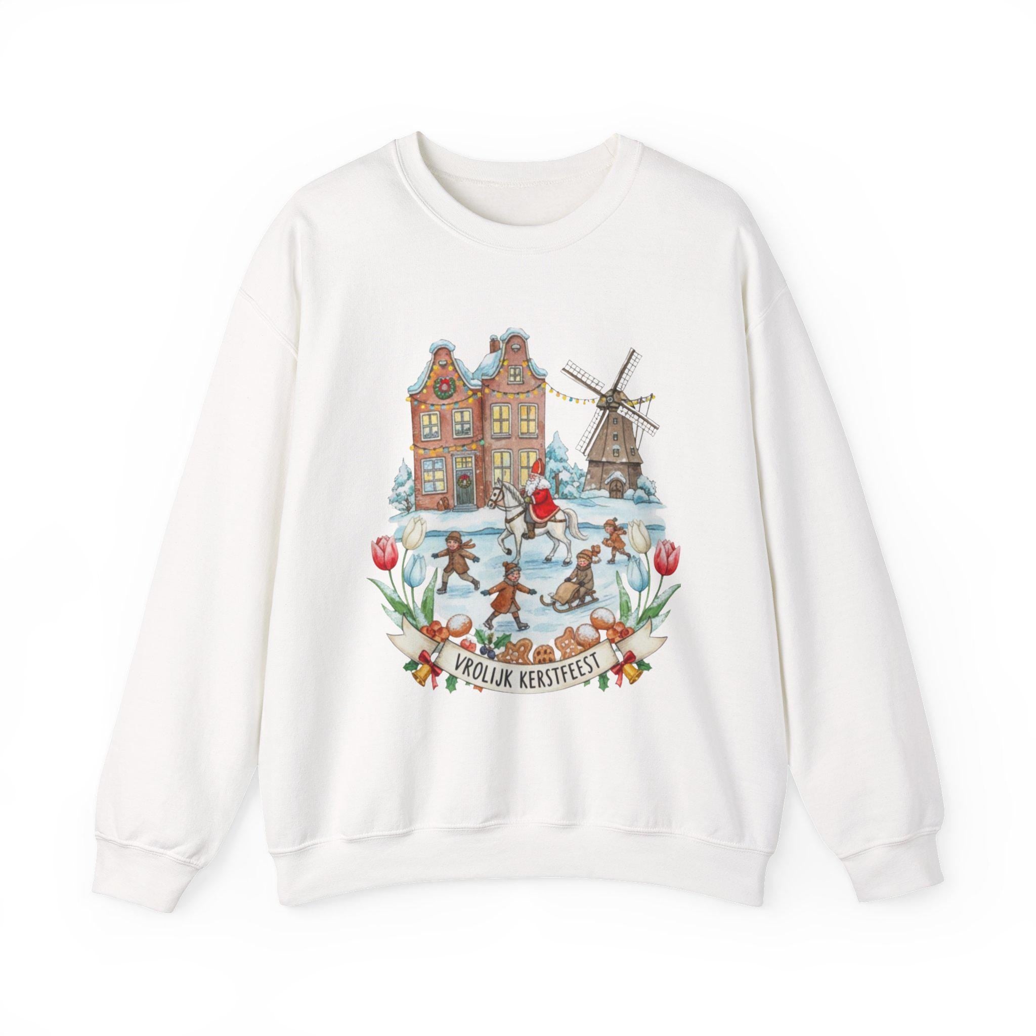 Vrolijk Kerstfeest Dutch Christmas Sweatshirt – Ice Skating Winter Pullover | Netherlands Holiday Sweater