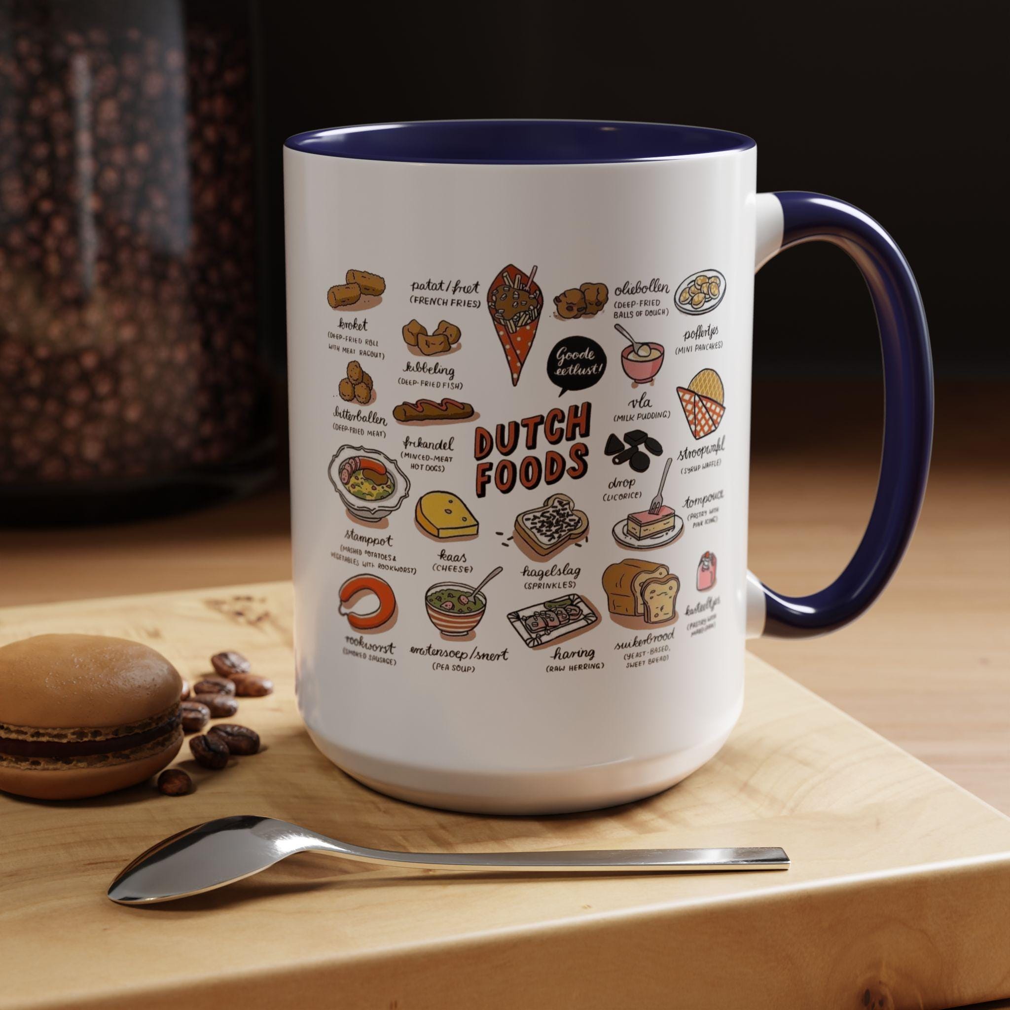 Dutch Food Mug – Netherlands Kitchen Decor, Stroopwafel Cup, Dutch Heritage Gift, Cute Coffee Mug, Holland Culture Kitchenware